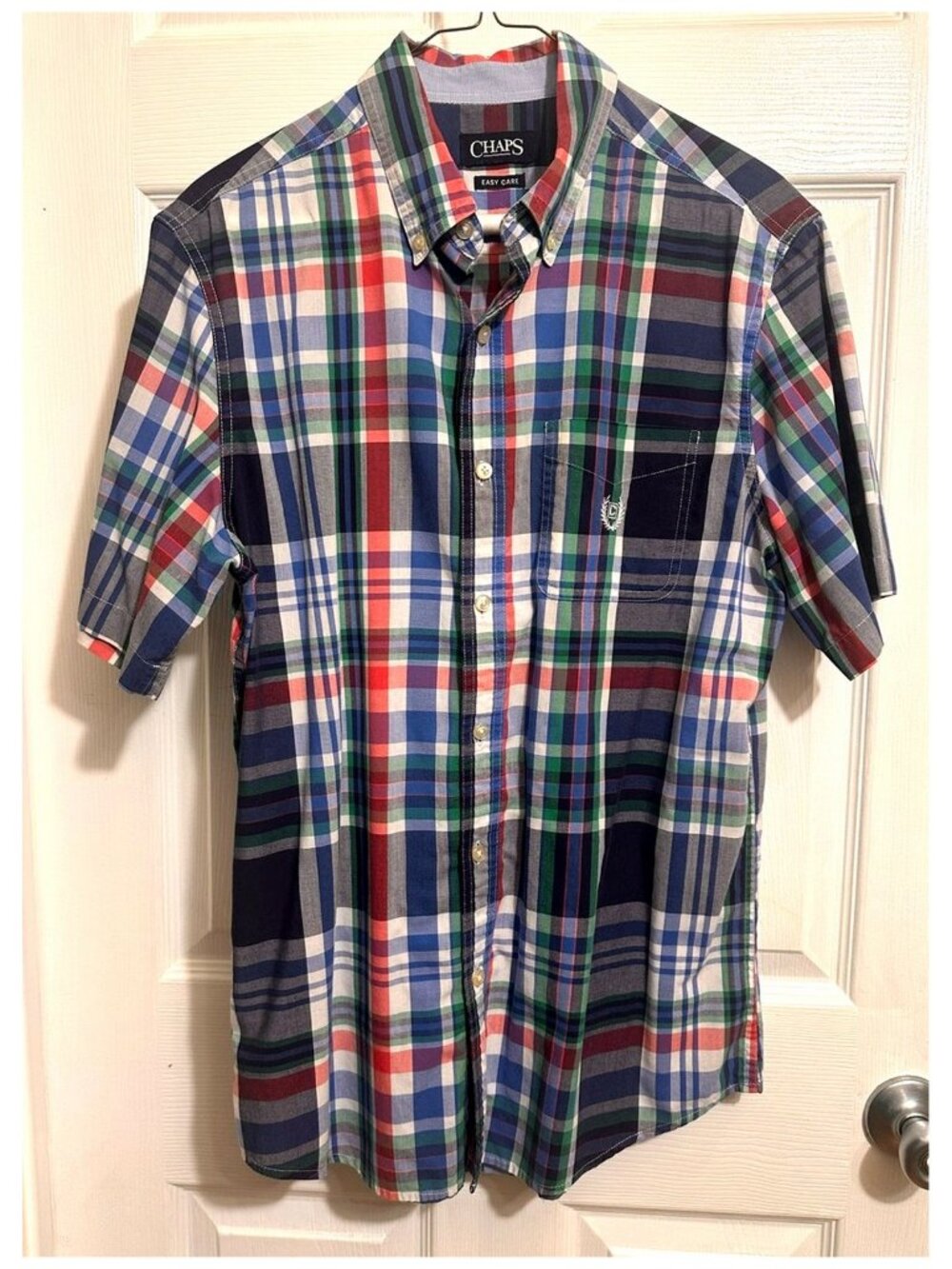 Chaps Men's Plaid Button Down Collar Short Sleeve Shirt Size M